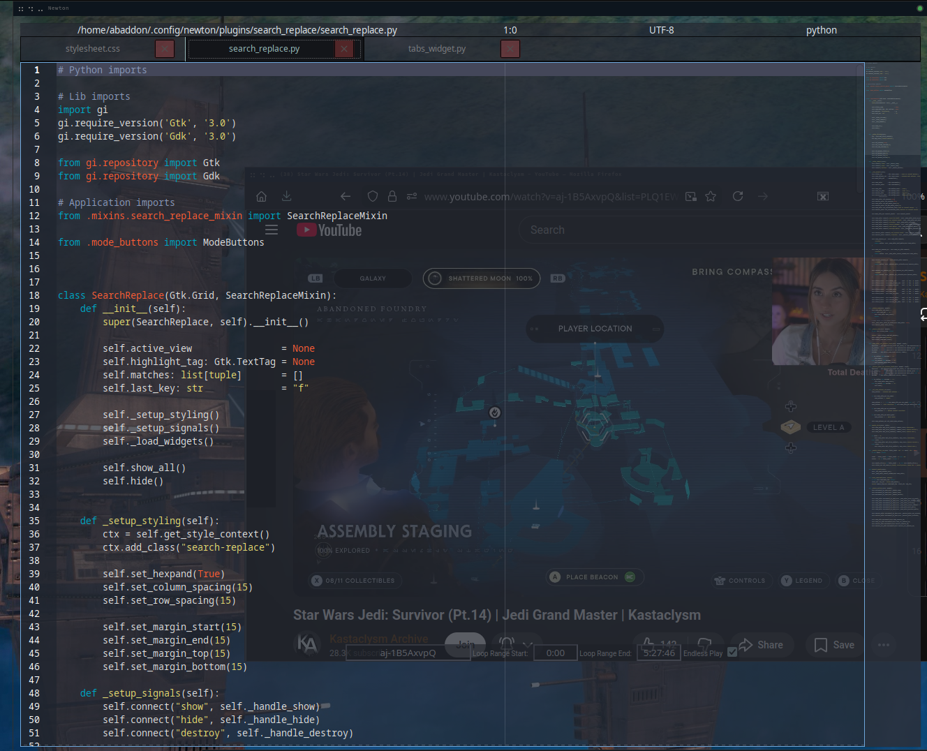 5 Newton as transparent with youtube playing below it.