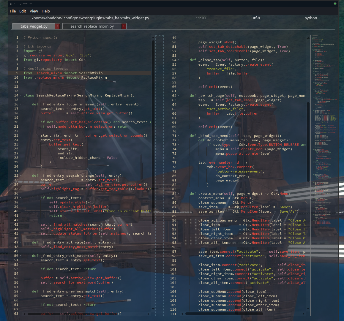 2 Newton split pane view.