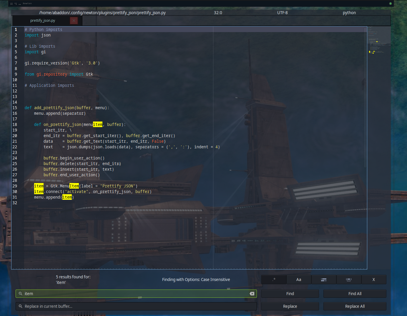 3 Newton search and replace shown.